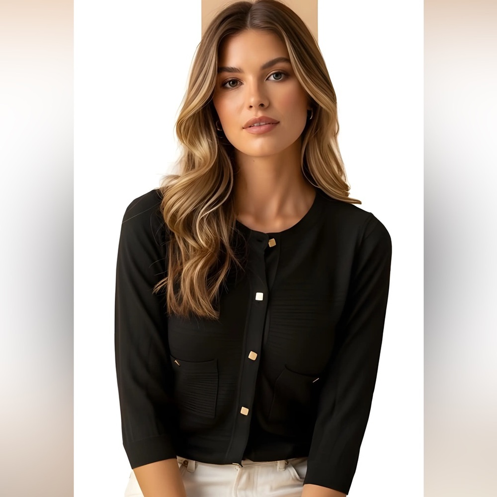 Chloe Black Button Cashmere Cardigan $799 P2P 19in